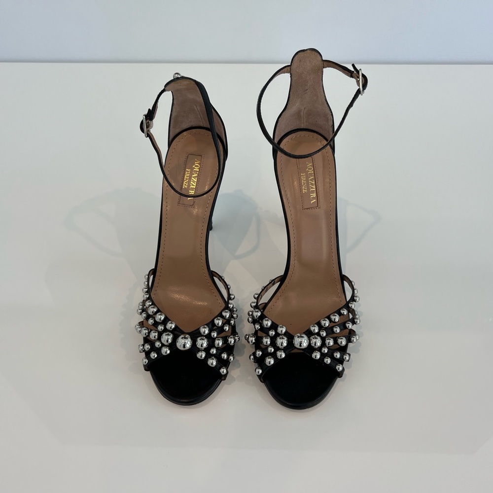 AQUAZZURA BLACK STUDDED SANDALS SIZE 8 - Picture 6 of 17